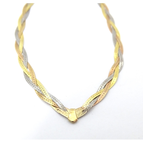 695A - A 9ct 3 colour gold necklace. Approx 16