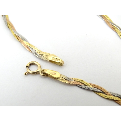 695A - A 9ct 3 colour gold necklace. Approx 16