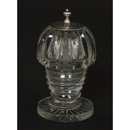 160 - A Victorian cut glass pepperette with silver top hallmarked London 1851 Approx. 3 1/2