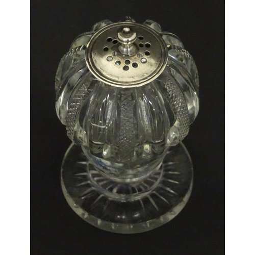 160 - A Victorian cut glass pepperette with silver top hallmarked London 1851 Approx. 3 1/2