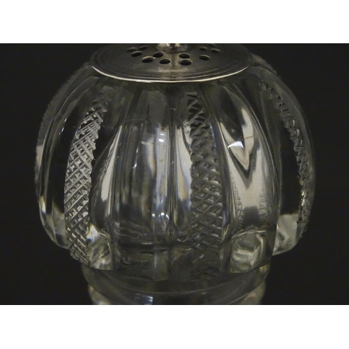 160 - A Victorian cut glass pepperette with silver top hallmarked London 1851 Approx. 3 1/2