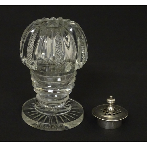 160 - A Victorian cut glass pepperette with silver top hallmarked London 1851 Approx. 3 1/2