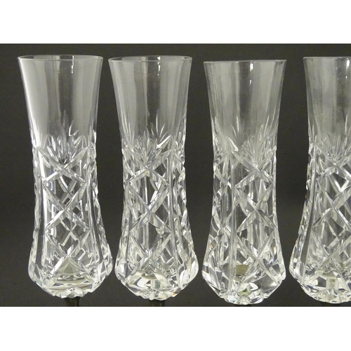 164 - A set of six Italian cut glass champagne flutes raised on  pewter stem and foot. Approx 11