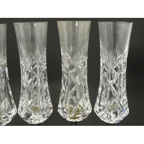 164 - A set of six Italian cut glass champagne flutes raised on  pewter stem and foot. Approx 11