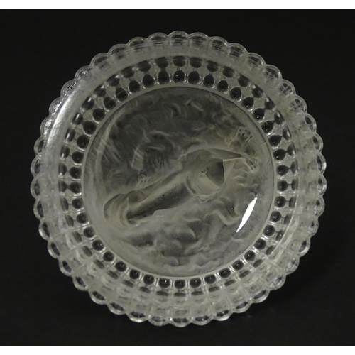 184 - A frosted glass model of a greyhound dog upon a lid formed base. Approx 2 1/2