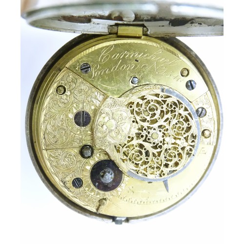 769 - A 19thC silver pair cased pocket watch, hallmarked Birmingham 1818, maker Samuel Packwood, the movem... 