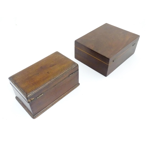 1086 - A 19thC mahogany box with hinged lid. Together with a 19thC mahogany caddy box.. Largest approx. 4 3... 