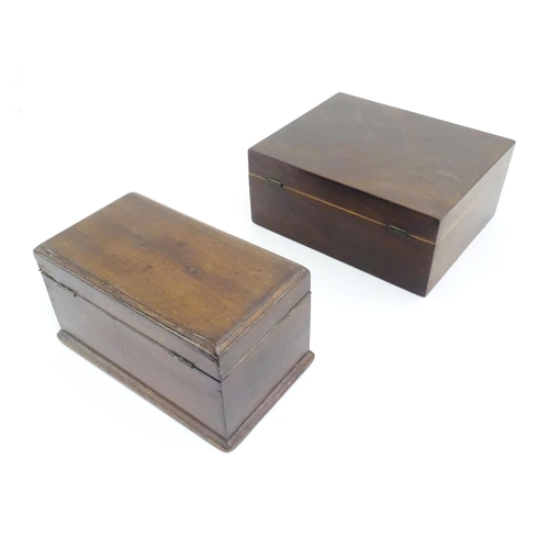 1086 - A 19thC mahogany box with hinged lid. Together with a 19thC mahogany caddy box.. Largest approx. 4 3... 