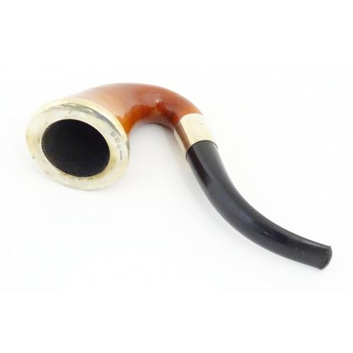 1090 - An early 20thC cased Calabash pipe, with black composite mouthpiece, the silver collar and bowl moun... 