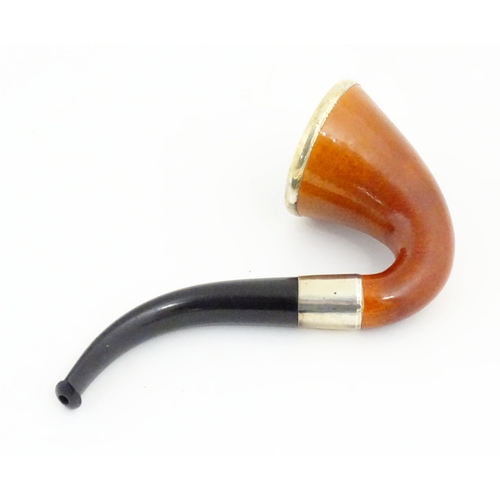 1090 - An early 20thC cased Calabash pipe, with black composite mouthpiece, the silver collar and bowl moun... 