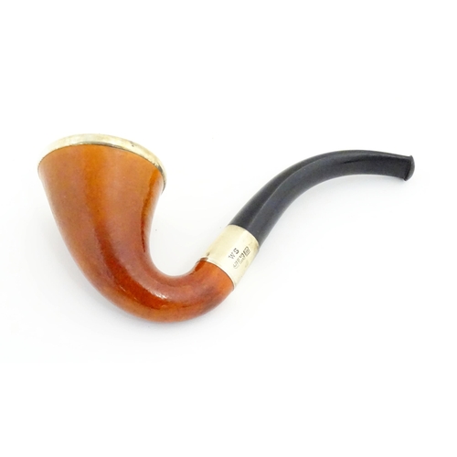 1090 - An early 20thC cased Calabash pipe, with black composite mouthpiece, the silver collar and bowl moun... 