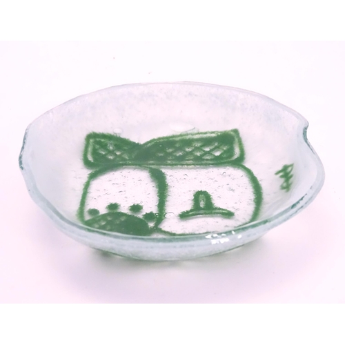 194 - An Art glass dish, the white ground with green abstract detail. Signed with monogram. Approx 4 1/2