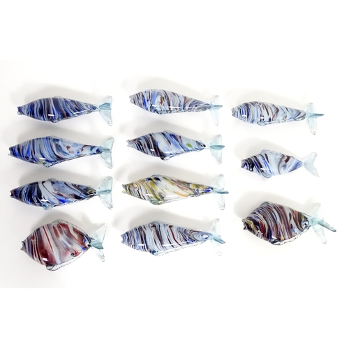 213 - Eleven assorted 20thC Romanian glass fish, each approx 12 1/4