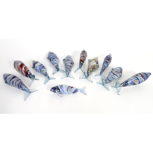 213 - Eleven assorted 20thC Romanian glass fish, each approx 12 1/4