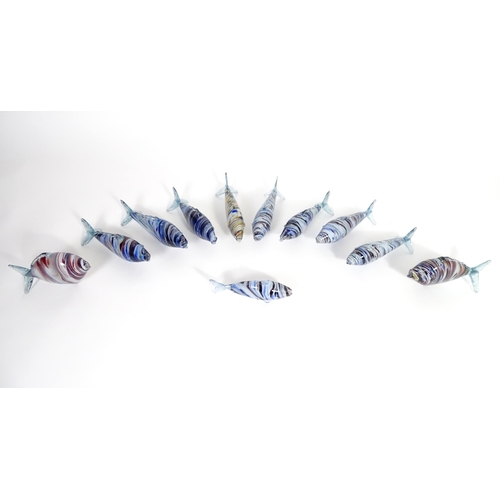 213 - Eleven assorted 20thC Romanian glass fish, each approx 12 1/4