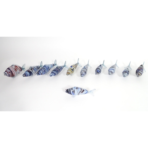 213 - Eleven assorted 20thC Romanian glass fish, each approx 12 1/4