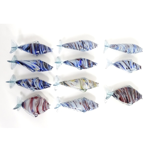 213 - Eleven assorted 20thC Romanian glass fish, each approx 12 1/4