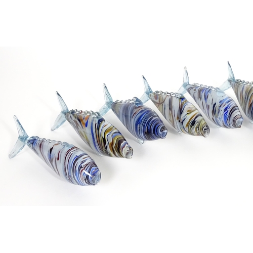 214 - Fourteen assorted 20thC Romanian glass fish, each approx 12 1/4