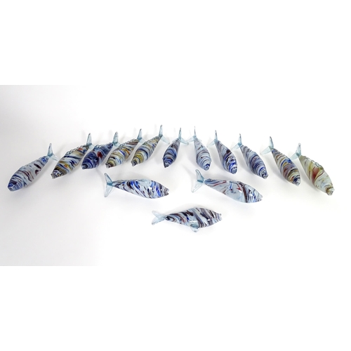 214 - Fourteen assorted 20thC Romanian glass fish, each approx 12 1/4