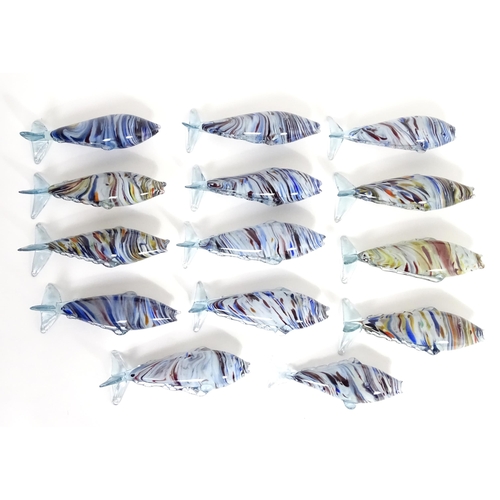 214 - Fourteen assorted 20thC Romanian glass fish, each approx 12 1/4