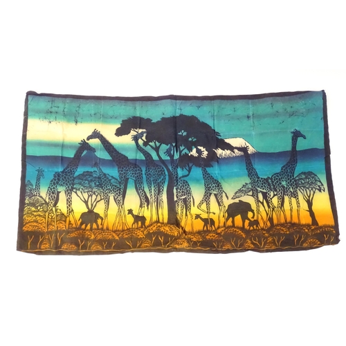 1044 - Ethnographic / Native / Tribal: An African wall hanging with Batik decoration depicting a landscape ... 