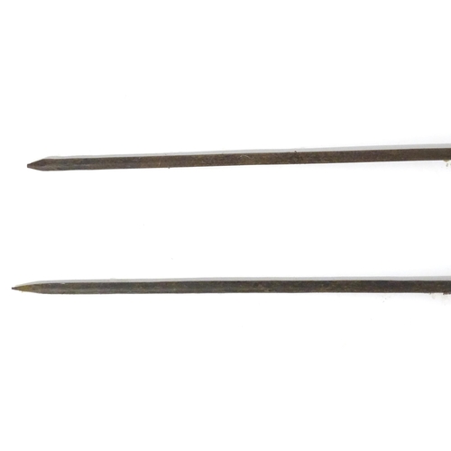 1048 - Ethnographic / Native / Tribal: Two African throwing spears, together with a bamboo walking stick wi... 