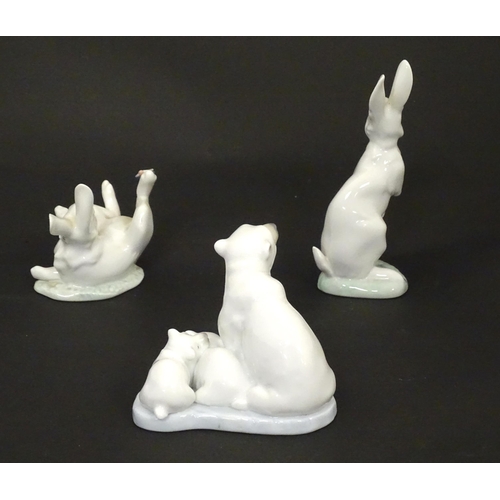 131 - Three Lladro models of animals comprising Hippity Hop rabbit, no. 5886; That Tickles rabbit, no. 588... 