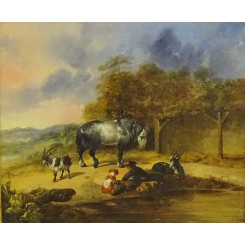 1643 - Circle of William Shayer (1787-1879), Oil on canvas, A figure resting in a landscape with dog, horse... 