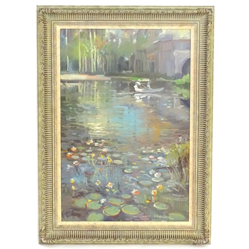 1644 - Brian Matravers (b. 1943), Oil on canvas, An Impressionist style river scene with water lilies and f... 