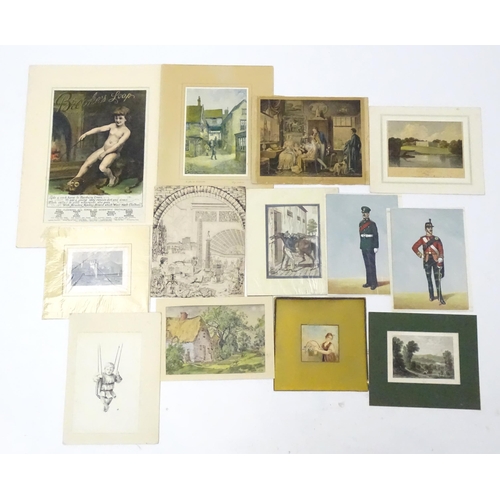 1940 - Assorted 19th century and later watercolours and engravings to include a lady holding a basket of fl... 