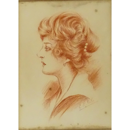 1941 - Early 20th century, Red / sanguine chalk portrait of a lady, signed with initials C. R. C. C. Togeth... 