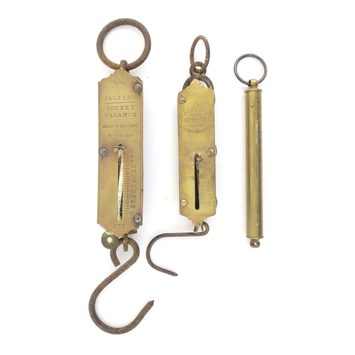 35 - Three late 19thC pocket spring balance scales, comprising a Salter's No. 3 , a Salter's precious met... 