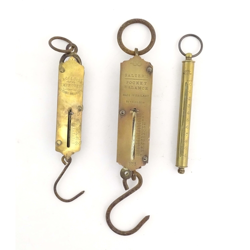 35 - Three late 19thC pocket spring balance scales, comprising a Salter's No. 3 , a Salter's precious met... 