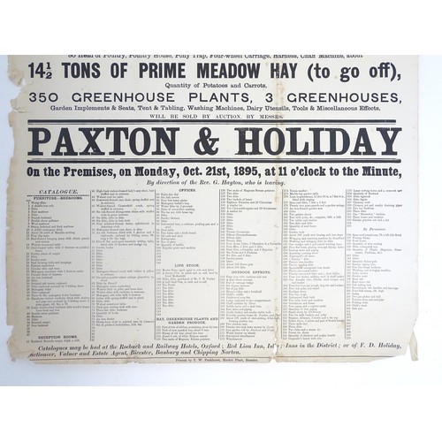 64 - A Victorian auction advertising poster, The Rectory, Charlton on Otmoor, Oxon: Household furniture, ... 