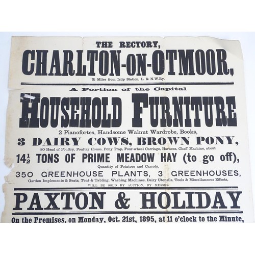 64 - A Victorian auction advertising poster, The Rectory, Charlton on Otmoor, Oxon: Household furniture, ... 