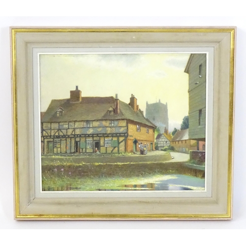 87 - William Augustus Rixon (1880-1936), Oil on board, Tewkesbury, view across the River Avon to St. Mary... 