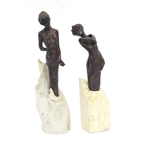 43 - Two cast sculptures depicting nude women. One with a label for A. Pars. Largest approx. 19 1/2