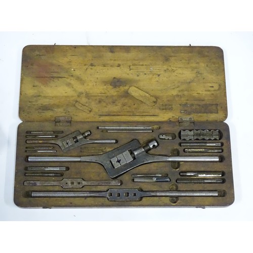 30 - Assorted old tools to include sprayers, scythes, taps and dies etc