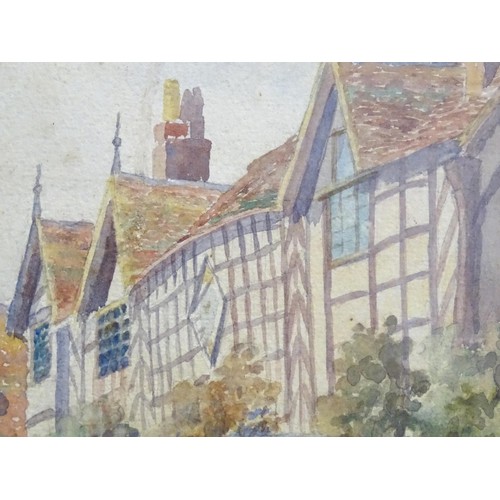 234 - A. M. Ward, Early 20th century, Watercolour, Warwick High St, with a view of Lord Leycester Hospital... 