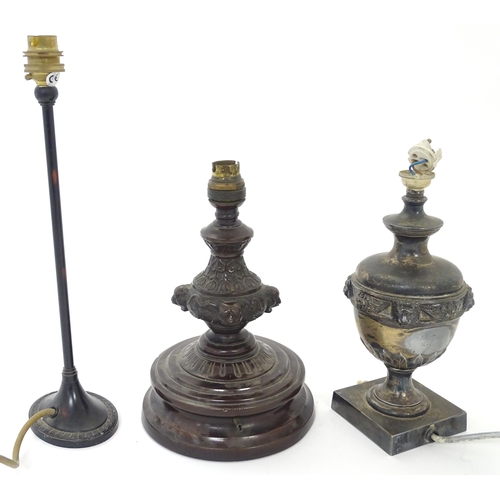 240 - Three assorted table lamps to include one of urn form with silver plate decoration, etc. Largest app... 