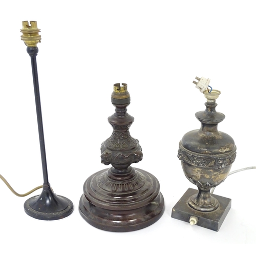 240 - Three assorted table lamps to include one of urn form with silver plate decoration, etc. Largest app... 