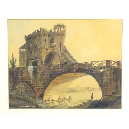 248 - N. E. Green, after Hubert Robert (1733-1808), 19th century, Watercolour, The Old Bridge / Ponte Sala... 