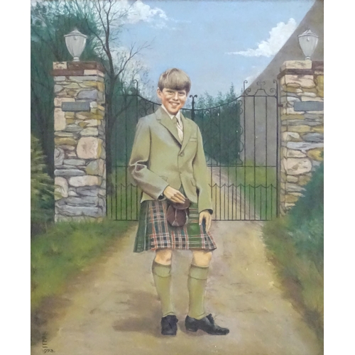 257 - J. Bell, 20th century, Pastel on paper, A portrait of a young Scottish boy wearing the Gordonstoun u... 