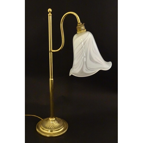 291 - A 20thC brass table lamp with Vaseline style glass shade by Adrian Sankey. The whole approx 19 1/4