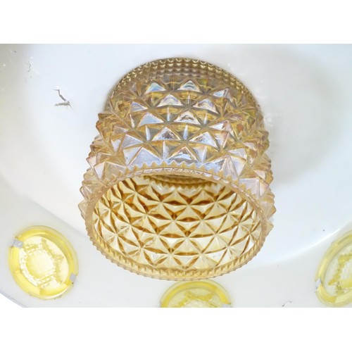306 - Vintage Retro: A Danish pendant light with brown livery and yellow / amber coloured glass sections t... 