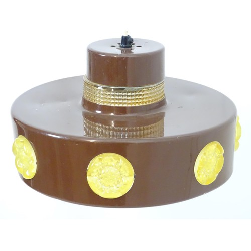 306 - Vintage Retro: A Danish pendant light with brown livery and yellow / amber coloured glass sections t... 
