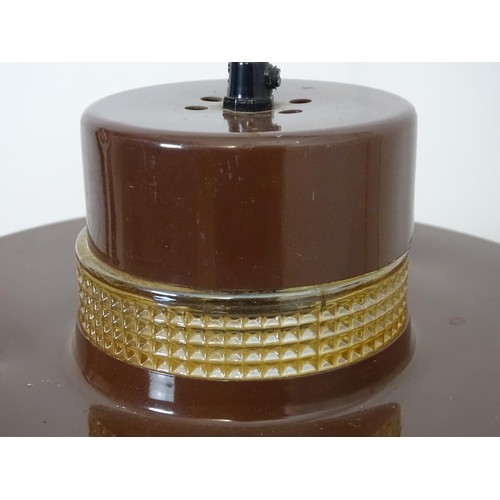 306 - Vintage Retro: A Danish pendant light with brown livery and yellow / amber coloured glass sections t... 