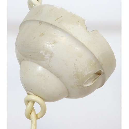 306 - Vintage Retro: A Danish pendant light with brown livery and yellow / amber coloured glass sections t... 