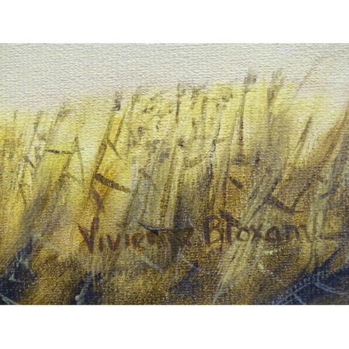 308 - Vivienne Bloxam, 20th century, Oil on canvas board, Windmill in the Norfolk Broads. Signed lower rig... 