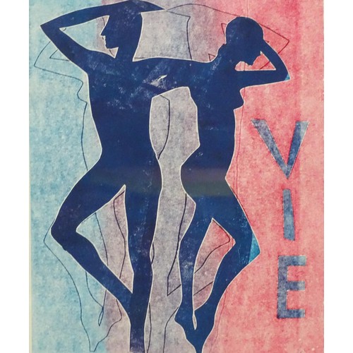 311 - R. Cross, 20th century, Colour print, Vie - Life, Two figures in silhouette. Signed in pencil under.... 